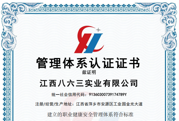 职业健康安全管理体系认证证书2024-中文